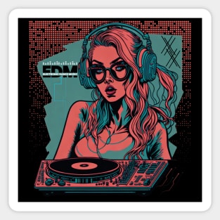 EDM DJ Girl! Green/Orange Sticker